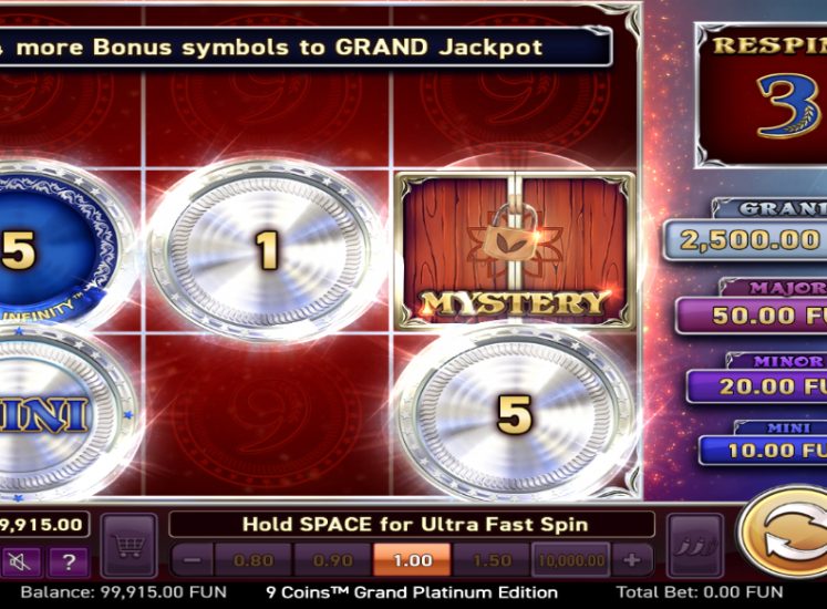 חריץ 9 Coins™ Grand Platinum Edition החזק את תכונת הג'קפוט בגודל 747x550