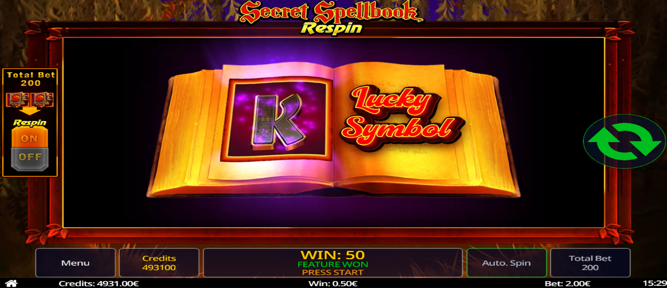 Secret Spellbook Respin Slot Lucky Symbol