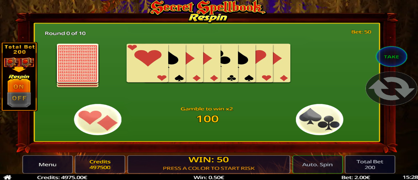 Secret Spellbook Respin Slot Risk Game