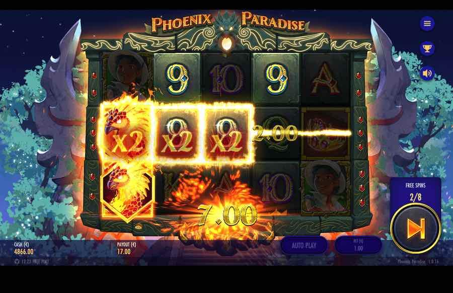 תכונת ספינים בחינם ב-Phoenix paradise