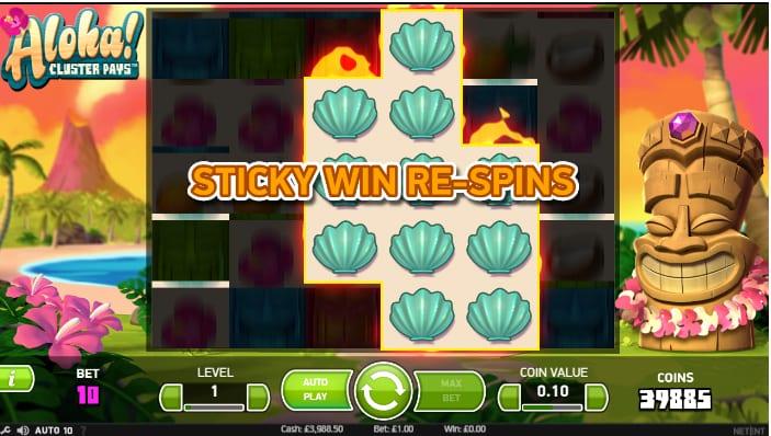 Aloha cluster pays sticky respins